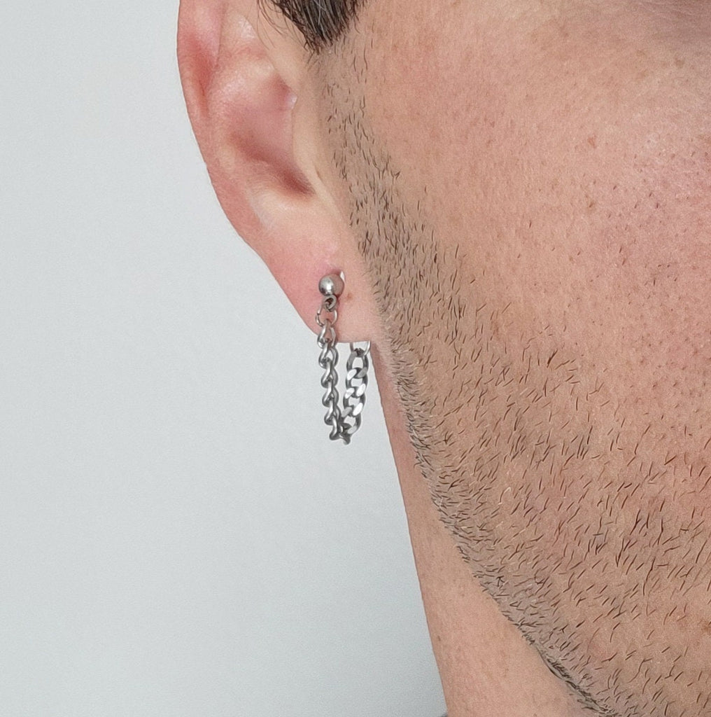 silver chain earring for men